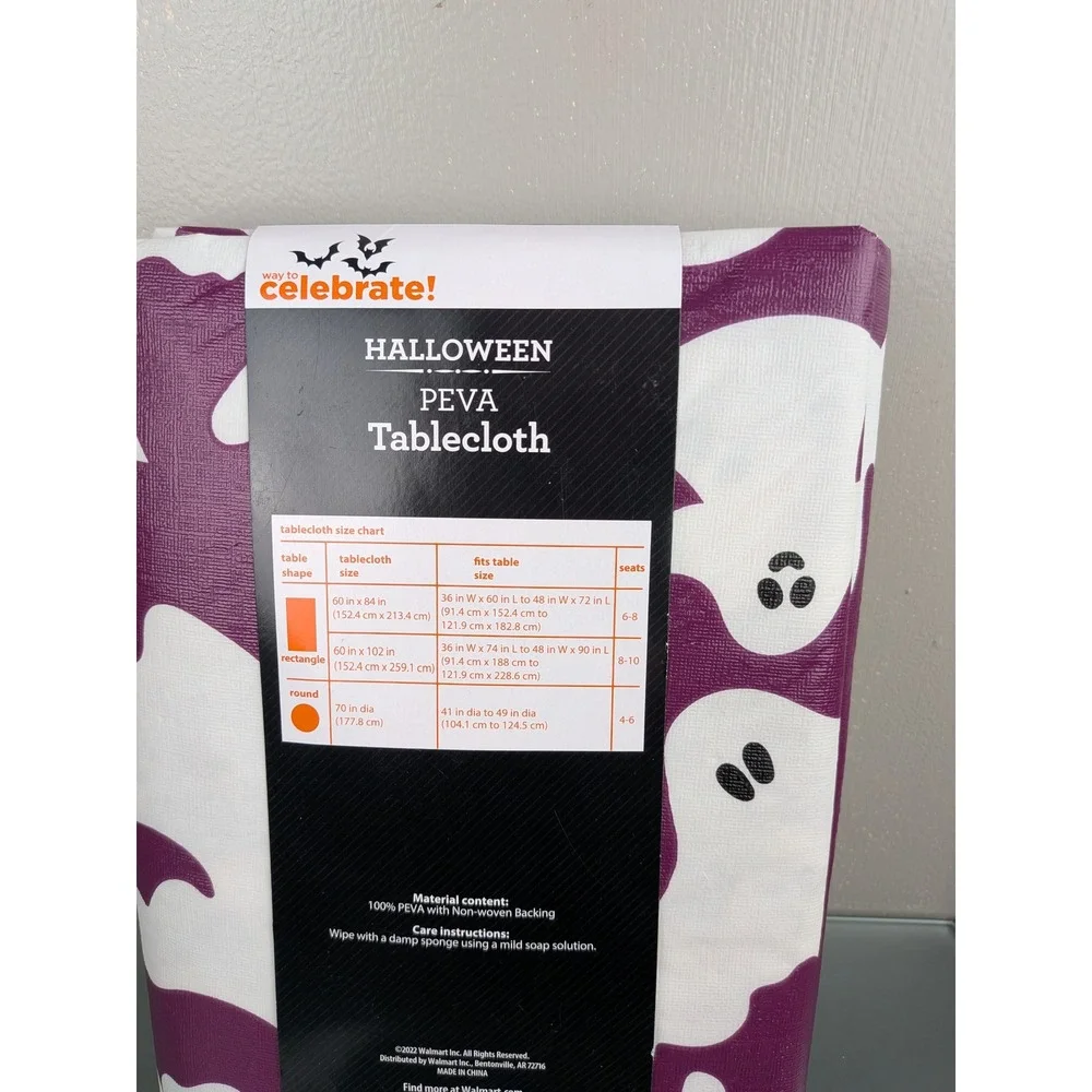 Way to Celebrate Halloween Glow in the Dark Ghost PEVA Tablecloth Purple 60x84